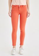 Bayan Turuncu Düşük Bel Dar Paça Pantolon