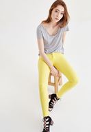 Bayan Sarı Düşük Bel Dar Paça Pantolon