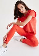 Bayan Kırmızı Düşük Bel Dar Paça Pantolon