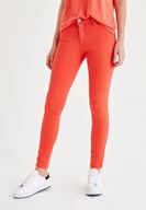 Bayan Kırmızı Düşük Bel Dar Paça Pantolon