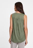 Bayan Yeşil Keten V Yaka Tişört