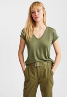 Bayan Yeşil V Yaka Keten Tişört