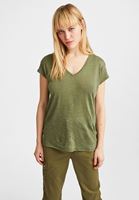 Bayan Yeşil V Yaka Keten Tişört