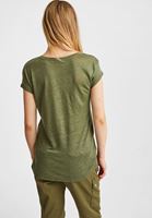 Bayan Yeşil V Yaka Keten Tişört