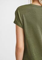 Bayan Yeşil V Yaka Keten Tişört