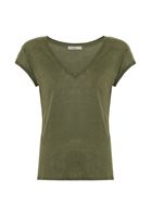 Bayan Yeşil V Yaka Keten Tişört