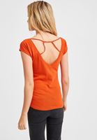 Bayan Turuncu Sırtı Biye Detaylı V Yaka Tişört
