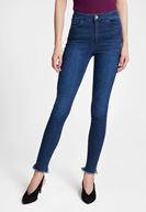 Bayan Mavi Paça Detaylı Ultra Yüksel Bel Denim Pantolon