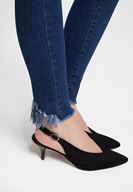 Bayan Mavi Paça Detaylı Ultra Yüksel Bel Denim Pantolon