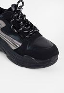 Bayan Siyah Kalın Tabanlı Yanları Şeritli Sneaker