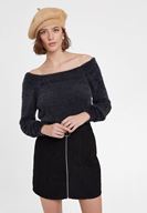 Bayan Gri Bot Yaka Uzun Kollu Triko