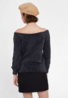 Bayan Gri Bot Yaka Uzun Kollu Triko