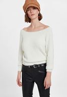 Bayan Krem Bot Yaka Uzun Kollu Triko