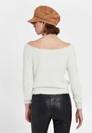 Bayan Krem Bot Yaka Uzun Kollu Triko