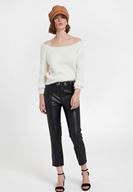 Bayan Krem Bot Yaka Uzun Kollu Triko