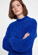 Bayan Lacivert Balıkçı Yaka Uzun Kollu Triko