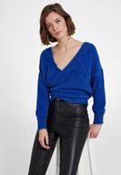 Bayan Lacivert Sırt Detaylı Kruvaze Triko