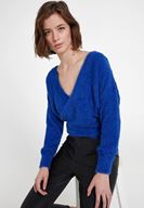 Bayan Lacivert Sırt Detaylı Kruvaze Triko