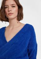 Bayan Lacivert Sırt Detaylı Kruvaze Triko