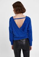 Bayan Lacivert Sırt Detaylı Kruvaze Triko