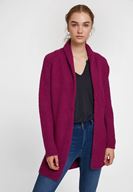 Bayan Mor Yaka Detaylı Uzun Hırka