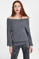 Bayan Gri Düşük Omuz Triko Kazak