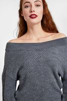 Bayan Gri Düşük Omuz Triko Kazak
