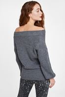 Bayan Gri Düşük Omuz Triko Kazak
