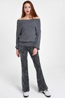 Bayan Gri Düşük Omuz Triko Kazak