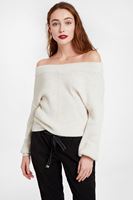 Bayan Krem Düşük Omuz Triko Kazak