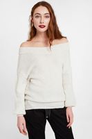 Bayan Krem Düşük Omuz Triko Kazak