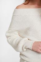 Bayan Krem Düşük Omuz Triko Kazak