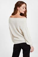 Bayan Krem Düşük Omuz Triko Kazak