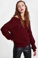 Bayan Bordo Düşük Omuz Triko Kazak