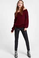 Bayan Bordo Düşük Omuz Triko Kazak