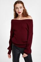 Bayan Bordo Düşük Omuz Triko Kazak