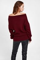 Bayan Bordo Düşük Omuz Triko Kazak