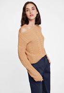 Bayan Kahverengi Yaka Detaylı Örgü Triko
