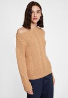 Bayan Kahverengi Yaka Detaylı Örgü Triko