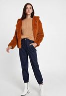 Bayan Kahverengi Yaka Detaylı Örgü Triko