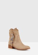 Bayan Krem Toka Detaylı Kısa Topuklu Bot