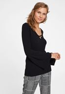 Bayan Siyah Çapraz Biye Detaylı Triko