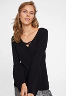 Bayan Siyah Çapraz Biye Detaylı Triko