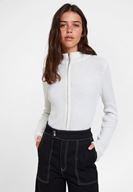 Bayan Krem Fermuar Detaylı Hırka