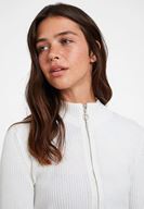 Bayan Krem Fermuar Detaylı Hırka