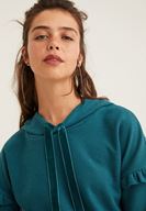 Bayan Yeşil Kol Detaylı Kapüşonlu Sweatshirt