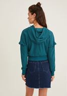 Bayan Yeşil Kol Detaylı Kapüşonlu Sweatshirt