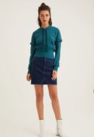 Bayan Yeşil Kol Detaylı Kapüşonlu Sweatshirt