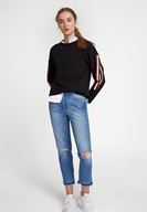 Bayan Siyah Kolları Şeritli Sweatshirt