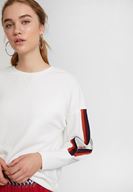 Bayan Krem Kolları Şeritli Sweatshirt